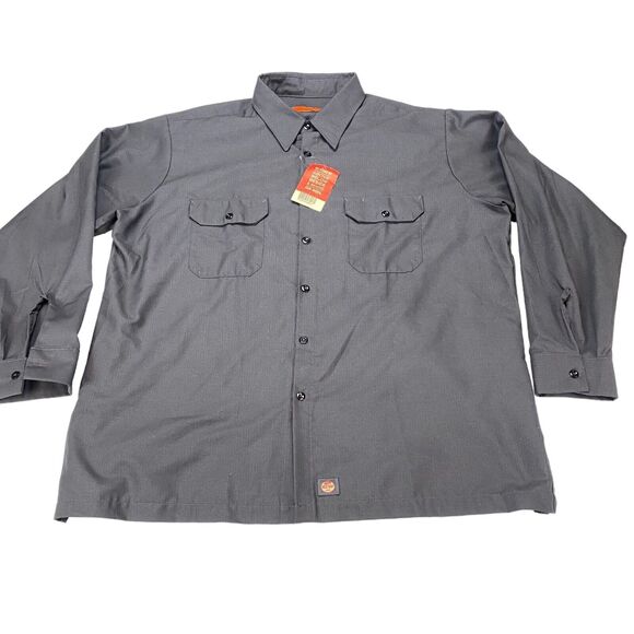 Red Kap Rip Stop Work Shirt Men's 2XL Gray Chest Pocket Durable Button Down - Picture 10 of 15